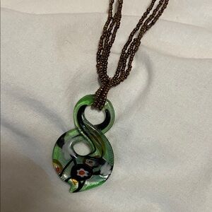 Elegant Green and Brown Glass Pendant Necklace